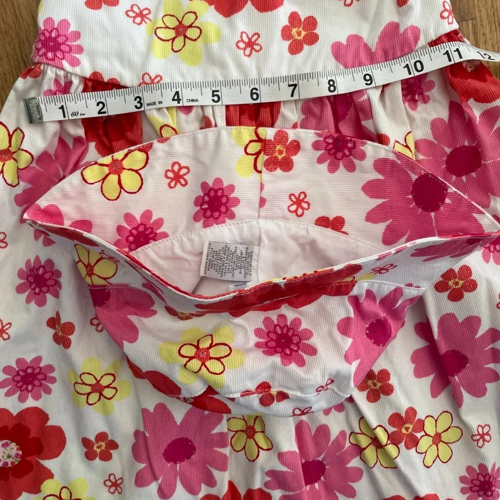 KRU Girls Pink Flower Sleeveless Cotton Summer Dress with Bucket Hat Size 4T